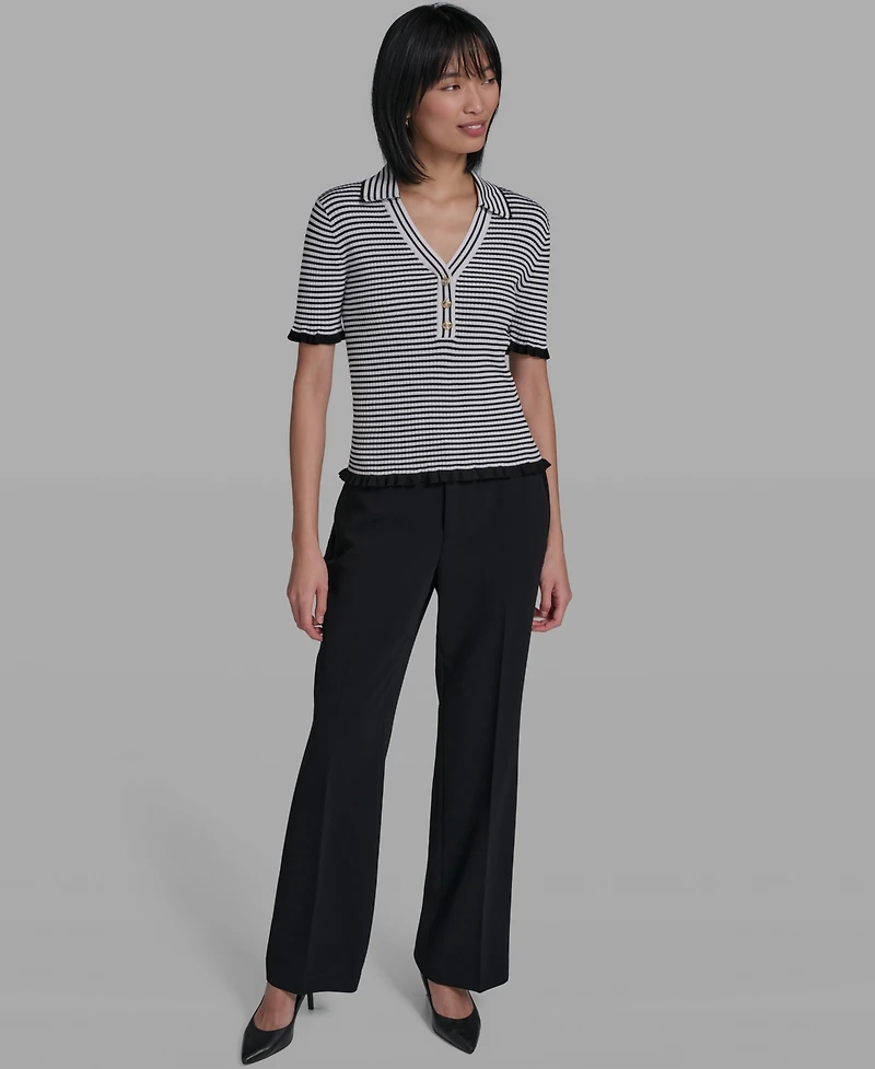 Karl Lagerfeld Paris Women's Collared Short-Sleeves Sweater