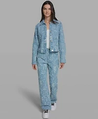 Karl Lagerfeld Paris Womens Collared Long Sleeve Denim Jacket Pants