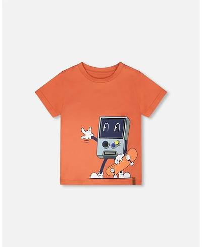 Deux par Deux Toddler Boys ganic Cotton Jersey T-Shirt with Print Orange