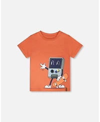 Deux par Deux Toddler Boys ganic Cotton Jersey T-Shirt with Print Orange
