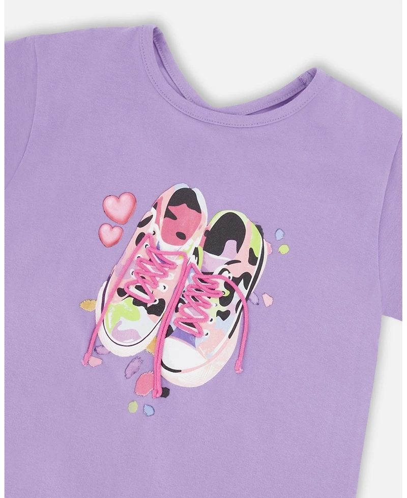 Deux par Big Girls ganic Cotton Jersey T-Shirt Mauve with Sneakers