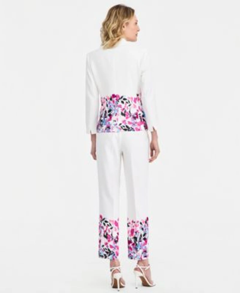 Kasper Floral Print Blazer Ruffled Top Floral Print Pants