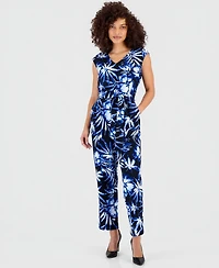 Anne Klein Essentials Petite Printed Tie-Waist Jumpsuit