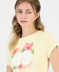 Self Esteem Juniors' 89 Hibiscus Graphic Crewneck Cotton T-Shirt