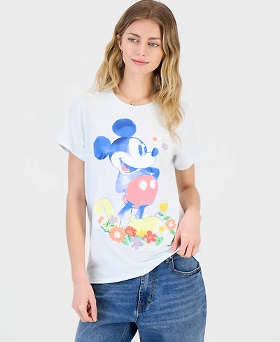 Mickey Mouse Juniors' Flower Graphic Crewneck T-Shirt