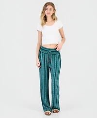 Kingston Grey Juniors' Smocked-Waist Printed Wide-Leg Pants