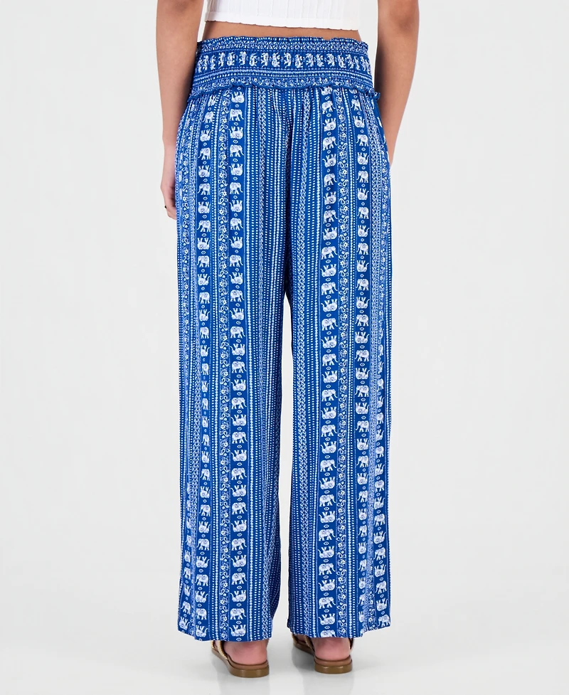 Kingston Grey Juniors' High-Rise Wide-Leg Smock-Waist Pants