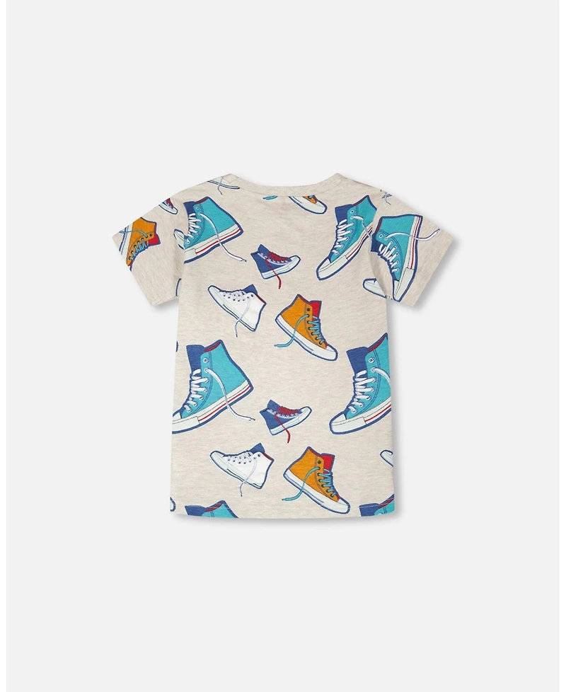 Deux par Big Boys Cotton Jersey T-Shirt Grey Mix Printed Shoes
