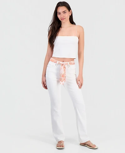 Madden Girl Juniors' Mid-Rise Scarf-Belt Bootcut Jeans