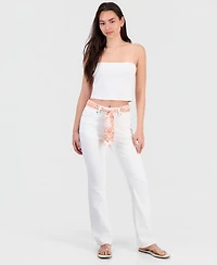 Madden Girl Juniors' Mid-Rise Scarf-Belt Bootcut Jeans