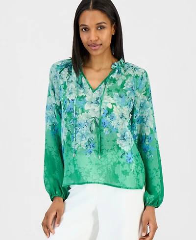Tahari Asl Women's Printed Blouson-Sleeve Blouse