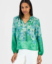 Tahari Asl Women's Printed Blouson-Sleeve Blouse