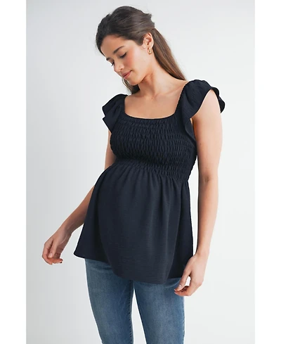 Hello Miz Maternity Smocked Flutter Sleeve Square Neck Top