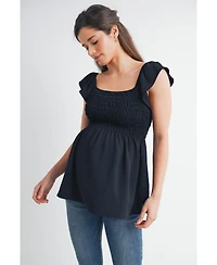 Hello Miz Maternity Smocked Flutter Sleeve Square Neck Top