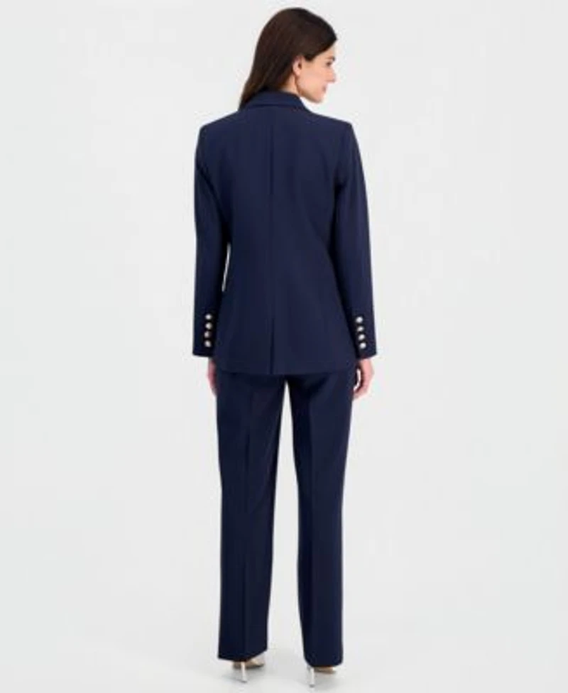 Tahari Asl Womens One Button Blazer Tie Neck Sleeveless Top Flare Leg Pants