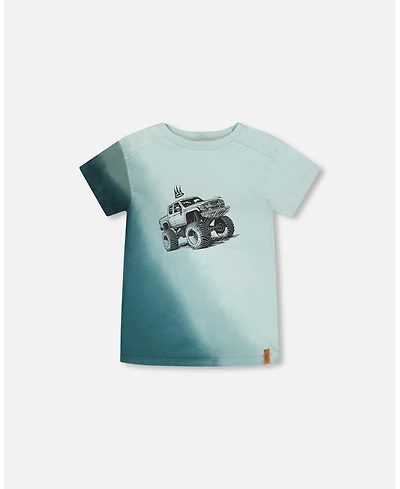 Deux par Big Boys Cotton Jersey T-Shirt with Print Turquoise