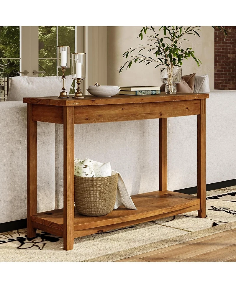 Tribesigns Solid Wood Console Table, 41.3" Farmhouse Entryway Table with Storage Shelf, Vintage