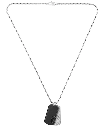 Hugo Boss Men Devon Stainless Steel Black Leather Necklace