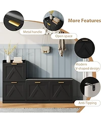 gaomon Farmhouse Entryway Shoe Cabinet with Bench & 4 Flip Drawers, Comfort Cushioned Storage Bench, Freestanding Organizer