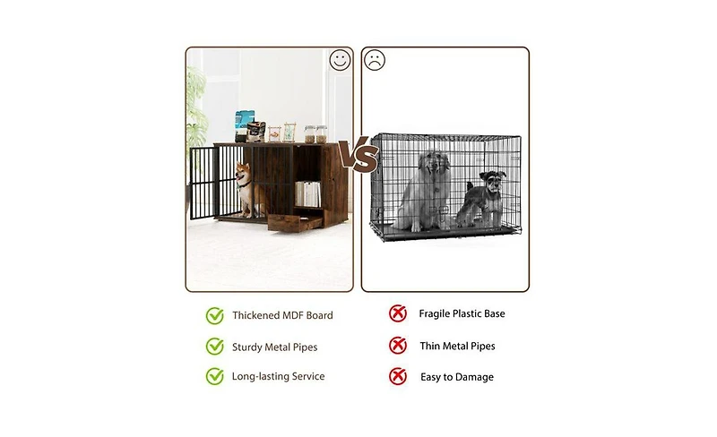 Aostirmotor Space-Saving Dog Crate End Table, 2-in-1 Furniture with Hidden Pull-Out Food Bowls & Durable Chew-Proof Frame