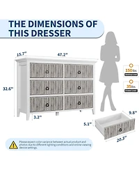 gaomon Fluted Dresser for Bedroom with 6 Drawers, 47 Inch Wide Multi-Functional Anti-Tip Storage Cabinet, Round Handle,Wooden Storage Cabinet Tv Stand