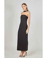 endless rose Women's Neck Detail Fitted Maxi Dress