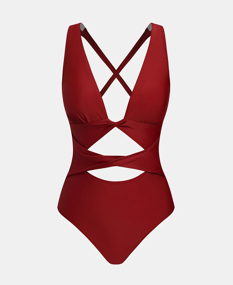 Cupshe Women's V-Neck Cutout Twist Crisscross Back One-Piece Swimsuit