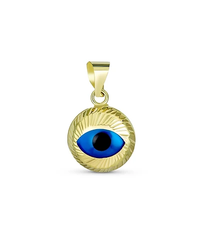 Bling Jewelry Turkish Spiritual Round 3D 14K Gold Evil Eye Necklace Pendant Charm Chain Not Included