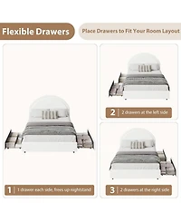 gaomon Boucle Bed Frame with 2 Storage Drawers, Soft Upholstered Platform Round Headboard, Heavy Duty, Wooden Slats
