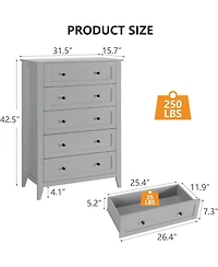 gaomon 5 Drawer Dresser, Wooden Chest of Drawers for for Office, Storage Cabinet Organizer Drawers for Living Room