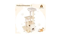 Aostirmotor Heavy-Duty Luxury Cat Tree, 63-Inch Tall Tower with 2-Story Bamboo Condo & 5 Sisal Posts, 44 lbs Per Level Capacity for Large Cats