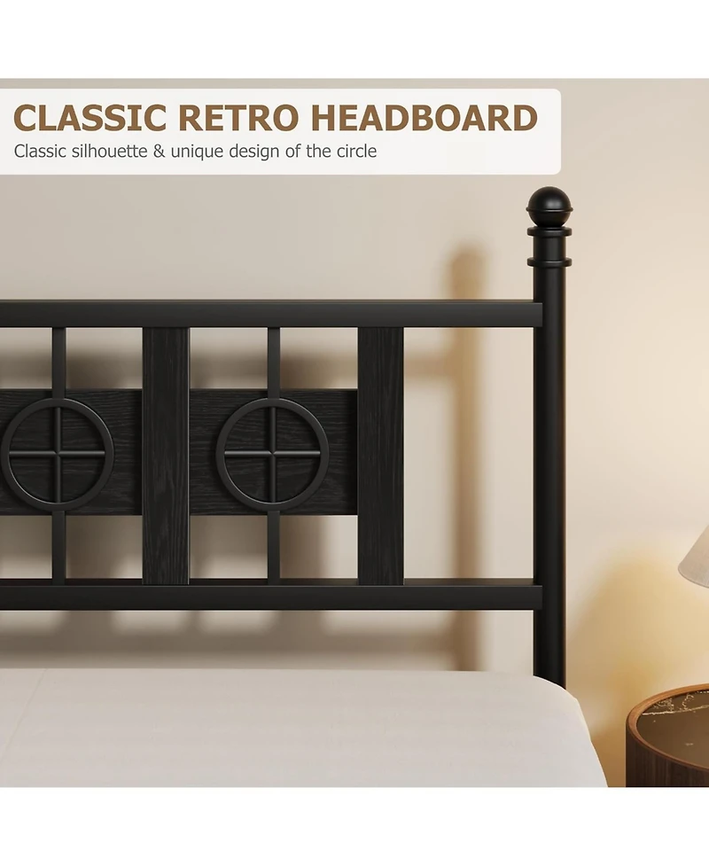 gaomon Bed Frame with Headboard and Footboard, Metal Twin w/Circular Design & Storage Space Under Bed, No Box Spring Required, Easy Assembly