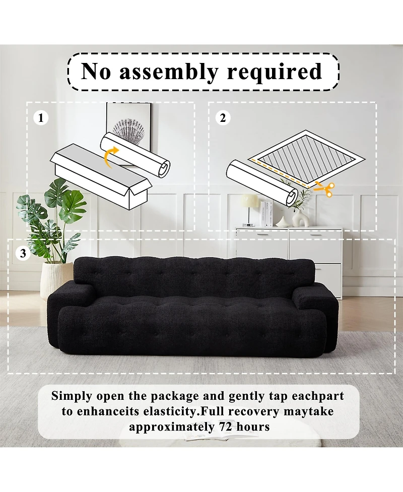 Clihome 87.4 Inch Tufted 3-Seater Sofa with Square Arms, Soft Chenille Fabric Cloud