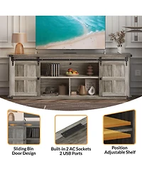 Gaomon 70" Farmhouse Tv Stand for 70/75/80" TVs, Entertainment Center with Power Outlets & Sliding Barn Door