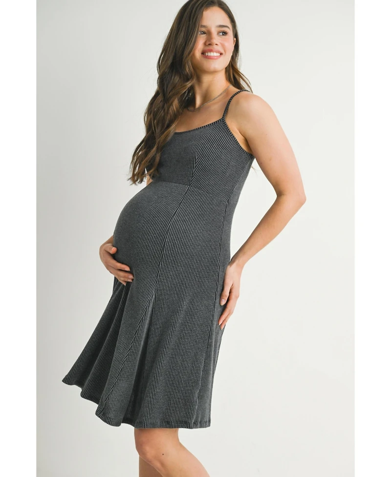 Hello Miz Women's Maternity Ribbed Empire Waist Scoop Neck Sleeveless Dress
