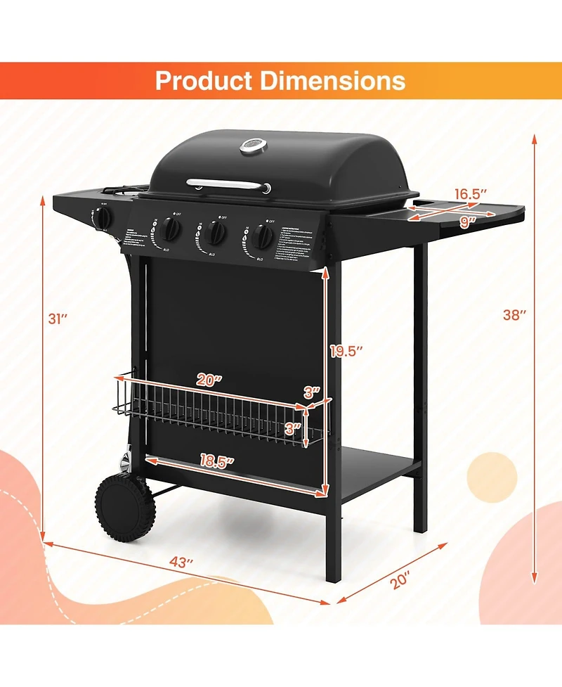 Ecooso 39 000 Btu Outdoor Burner Propane Gas Grill on Wheels