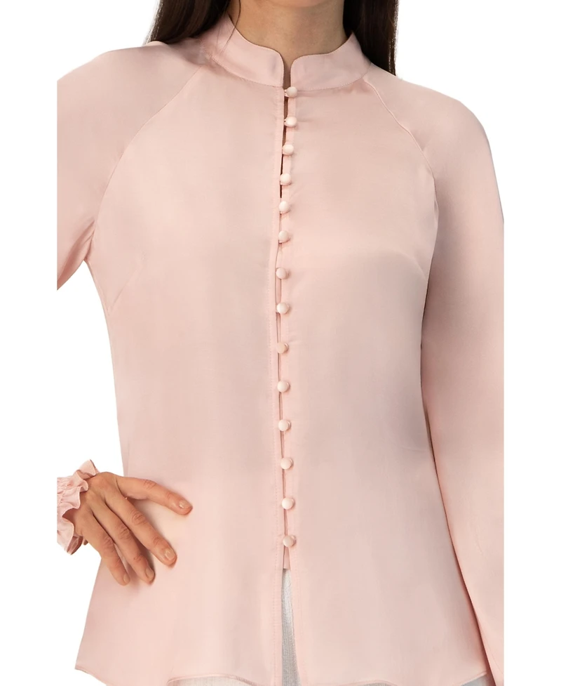 Ivonne Women's Straight Blouse with Mandarin Collar