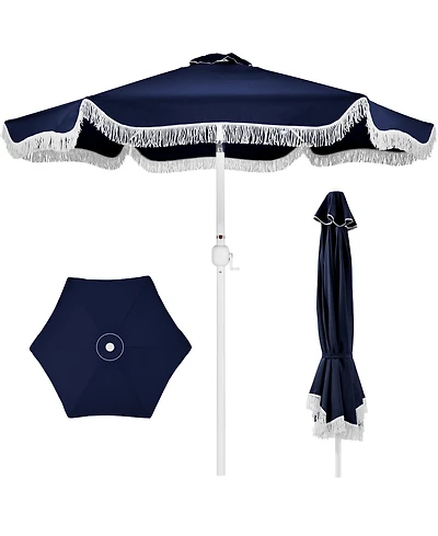 Best Choice Products 9ft Fringe Market Umbrella – Boho Patio Sunshade w/ Tilt, UPF50+, Steel Pole for Table, Pool, Deck