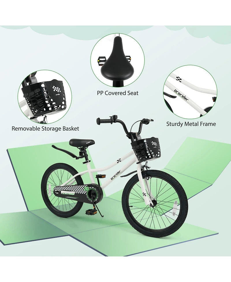 Mecale 20 Inch Kids Bike Adjustable with Kickstand and Storage Basket for Aged 8