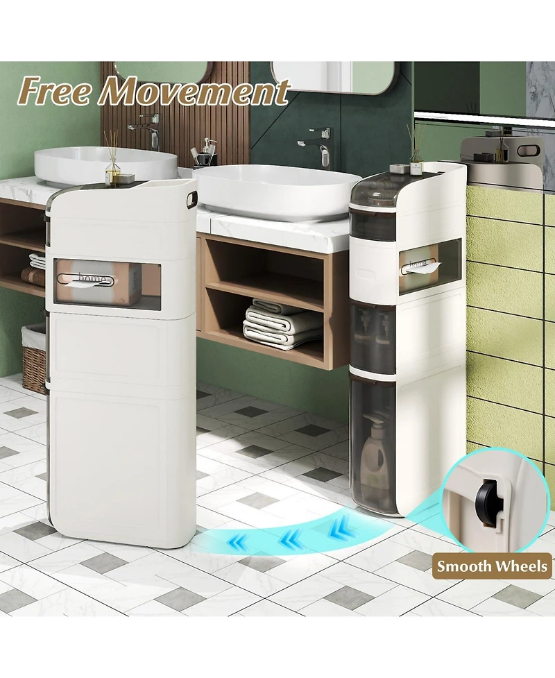 Volenca 5-Tier Narrow Bathroom Storage Cabinet with Drawers and Tissue Box Holder