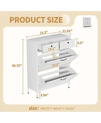 Clihome Slim Metal Shoe Cabinet with 2 Flip Drawers & 2 Drawers, Freestanding Entryway Storage, 31.5"W x 40.75"H