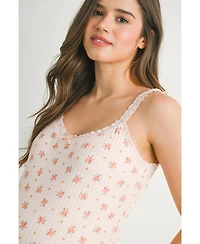 Hello Miz Maternity Ribbed Floral Lace Trim Cami Tank Top