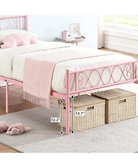 gaomon Twin Xl Metal Bed Frame with Heart Design Headboard, Underbed Storage, No Box Spring Required