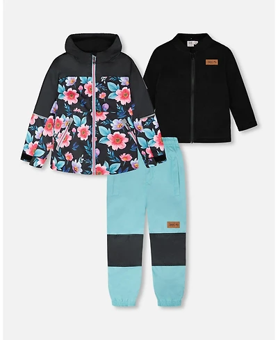 Deux par Girl 3-in-1 Two-Piece Mid-Season Outerwear Set Printed Flowers - Inner Jacket Toddler