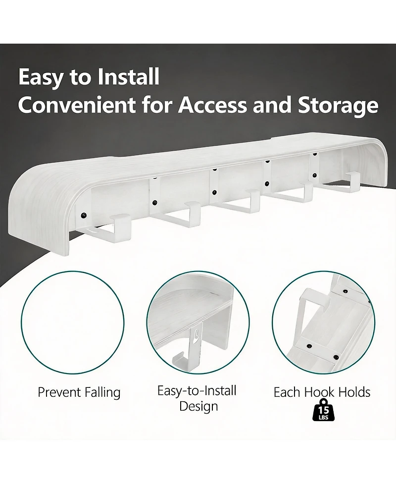 Yigii Wood Wall Shelf with Hidden Hooks for Entryway, Bathroom, Kitchen