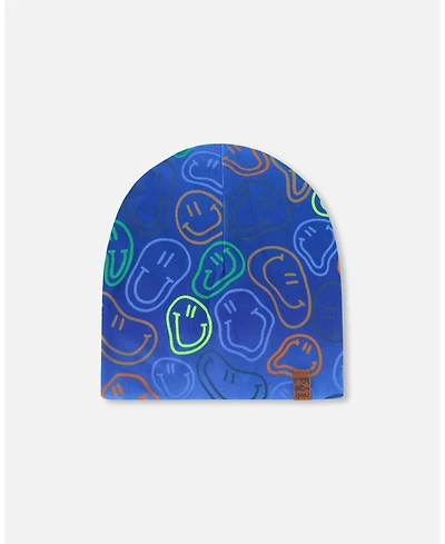 Deux par Deux Baby Boys Stretch Jersey Beanie with Smiley Print