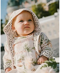 Deux par Baby Girls Muslin and Cotton Jersey Reversible Hooded Jacket Peach Deer/Leopard Print
