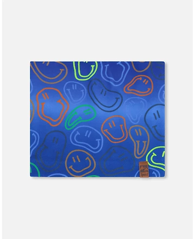 Deux par Boys Stretch Jersey Neck Tube Blue Printed Smileys