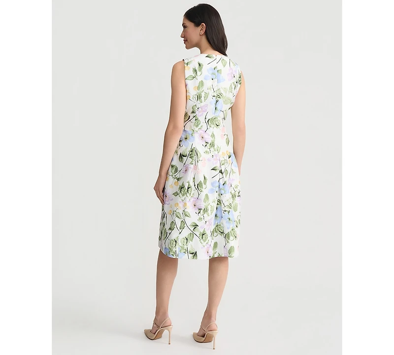 Floral Print Dupioni Pleated Dress