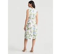 Floral Print Dupioni Pleated Dress